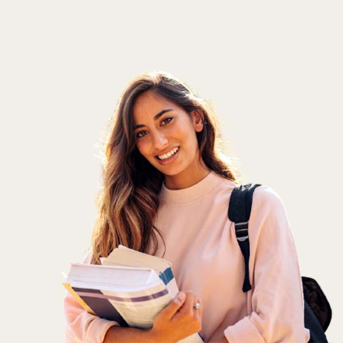 A girl with smiling face, who is looking towards her goal with Myra's academy